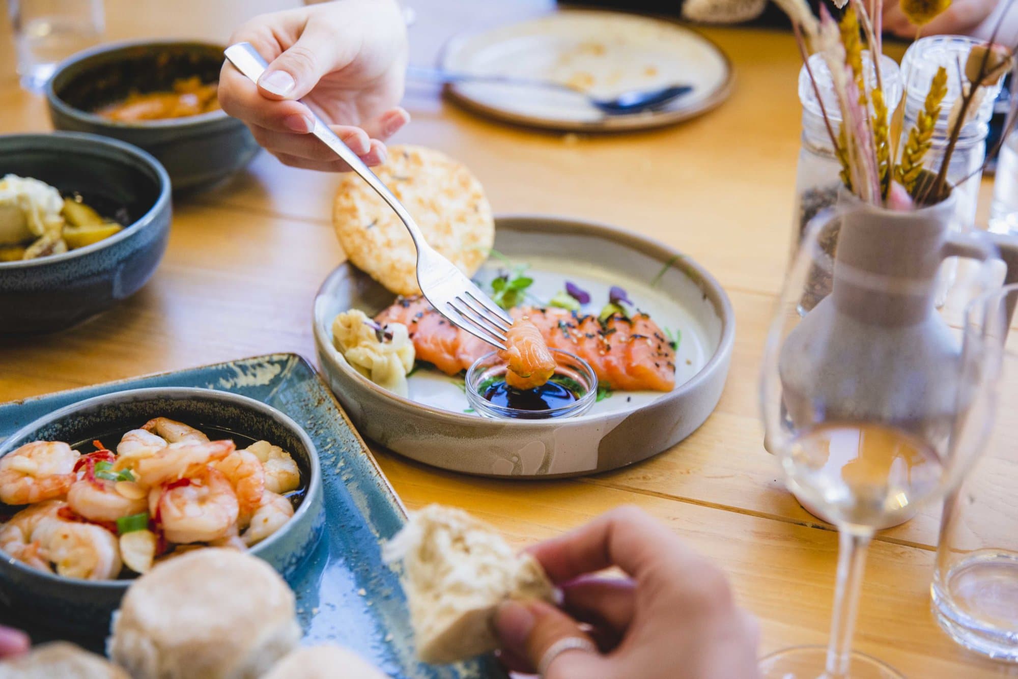 salmon sashimi shared dinner restaurant east hotel casa