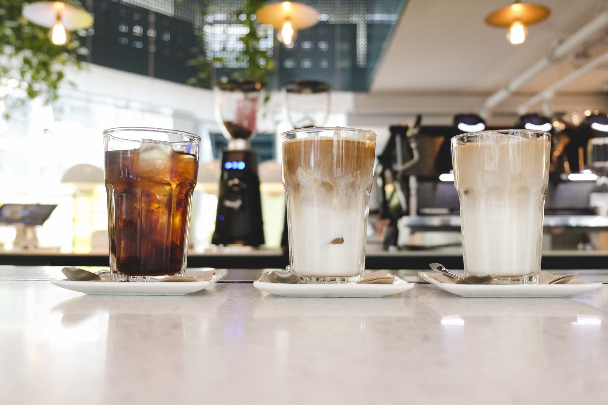 Iced coffee in different flavours